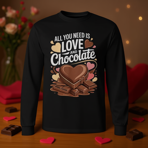 T-Shirt a Maniche Lunghe con Scritta 'All You Need Is Love and Chocolate' e Cuore di Caramella per Promozioni - Product Image 3
