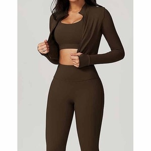 Conjunto de fitness Sujetador deportivo de apoyo Elegante Crop Top Leggings Mujer Alta calidad Ropa deportiva transpirable de secado rápido Gimnasio de 3 piezas - Product Image 4