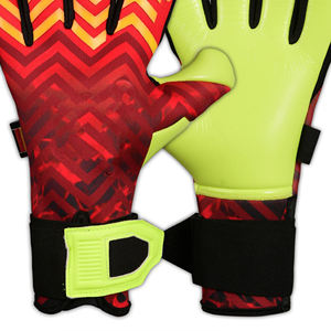 Red <b>Yellow</b> Pattern Leather Soccer Goalkeeper Gloves with Neon Palm Waterproof Full Finger Adjustable Wrist Strap for Outdoor Use - Product Image 6