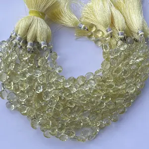 Cuentas de Cuarzo Limón Natural de 8mm 10mm 12mm, Forma de Corazón, Facetadas, Tipo Briolette, para Fabricación de Joyas, Collares y Pulseras, Último Modelo - Product Image 1