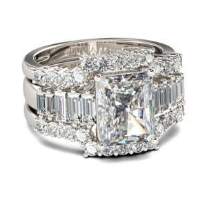 Ensemble de bagues de mariage Jeulia en argent sterling à coupe radiante, 3 pièces - Product Image 1