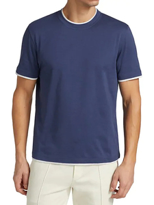 Camisetas de manga corta de algodón 100% para hombre, cuello redondo con ribete en contraste, bolsillo en el pecho, logotipo personalizado y diseño, impresión Digital - Product Image 2