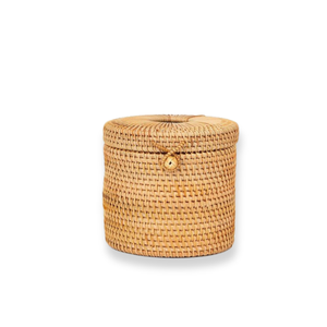 Boîte à mouchoirs cylindrique en rotin brun élégant, couvercle transparent, article décoratif pour la maison et la cuisine - Product Image 2