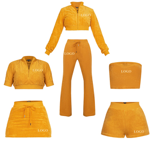 OEM LOGO personnalisé tissu éponge femmes ensemble serviette éponge tissu vêtements moulante veste et short pantalon 2 pièces femmes survêtements - Product Image 1