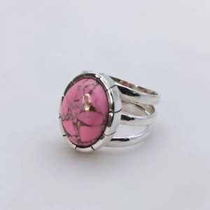 Elegant 925 Sterling Silver Pink Turquoise <b>Statement</b> Promise <b>Ring</b> Handmade Natural Pink Copper Oval Jewelry Gift - Product Image 1