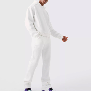 Tracksuit Tracksuits Heavyweight Cotton Printed Mens Tracksuit Custom Logo <b>Flared</b> Stacked Sweatpants and Hoodie Set for Men - Product Image 3