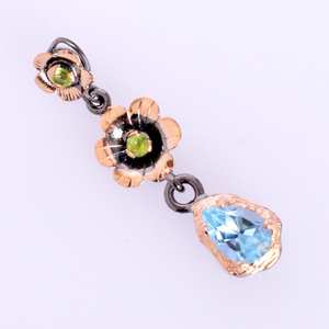 Topaze Bleue Naturelle Rubis Péridot Pendentif Plaqué Or Style Vintage Grand Bijoux En Argent Sterling Designer Cadeau D'anniversaire - Product Image 2