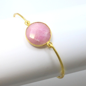 Pink quartz Bangle Multi Gemstone Handmade Statement Bangle <b>Gold</b> Plated Handmade Fashion Jewelry Everyday Wear Jewelry - Product Image 1