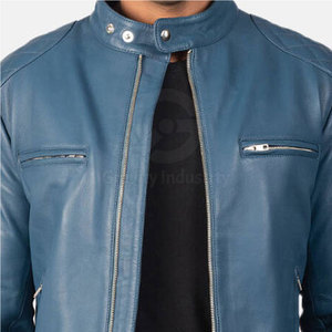 Veste en cuir véritable pour homme, automne-hiver, col montant, logo sur le devant, écologique, respirante, de haute qualité, personnalisable - Product Image 3