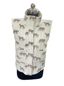 Chaqueta de invierno informal para mujer acolchada hecha a mano, tela tejida con estampado de tigre bohemio, ropa de abrigo lavada con cierre de gancho - Product Image 6