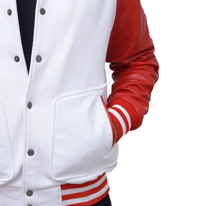 Veste universitaire d'hiver pour homme grande taille avec logo personnalisé du fabricant, en denim premium respirant et résistant au vent, avec détails en cuir - Product Image 4