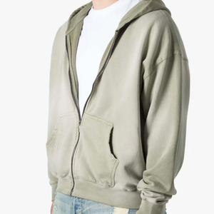 Sweat à capuche zippé oversize USAZE SPORTS en molleton de coton/polyester, couleur unie, style vintage, poids lourd 340g, respirant, pour homme - Vente en gros - Product Image 2