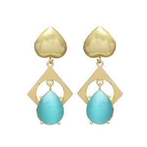 Nueva llegada Turquesa Piedra preciosa Corazón Stud Pendiente chapado en oro - Product Image 1