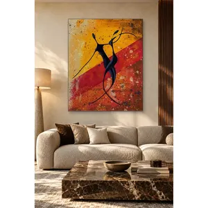 Impression sur toile de silhouette de couple dansant sur fond jaune et rouge Fida - Product Image 2
