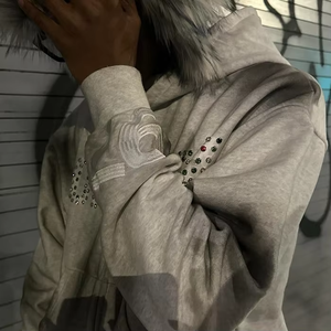 Sweat à capuche zippé avec strass pour hommes vintage Sun Fade Gemstone Rhinestone Zipper Hoodie Toutes les couleurs disponibles 2025 - Product Image 3