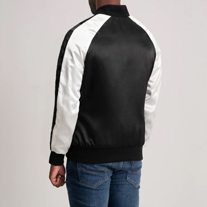 Chaqueta universitaria de satén blanco y negro Clarke con forro de poliéster acolchado y cierre de cremallera - Product Image 5