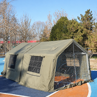 Tente familiale gonflable quatre saisons Litai Antour AT8+8 vert olive, toile de coton imperméable, structure pneumatique, deux pièces, résistante aux UV, TPU