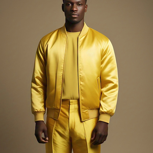 Bombardier en satin personnalisé veste à glissière pour hommes col rond fermeture éclair veste en satin d'extérieur manteau style de rue à la mode bombardier vestes en satin - Product Image 3