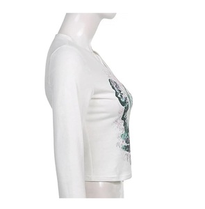 Bangladesh fabricant exportation 100% coton simple Jersey à manches longues décontracté imprimé hiver T-Shirt femmes grande taille écologique - Product Image 4
