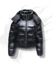 Veste matelassée en toile avec logo personnalisé pour femmes Athlefit Veste matelassée brillante à col montant avec fermeture à glissière Veste bulle d'hiver décontractée - Product Image 3