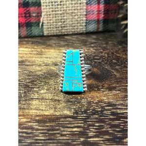 Wilbert Grey Men's <b>Turquoise</b> & Sterling Silver Inlay <b>Ring</b> Size 9 - Product Image 1