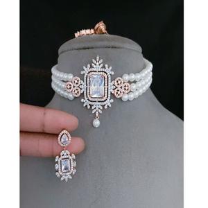 ชุดโชคเกอร์ประดับเพชรแบบอเมริกันทันสมัยพร้อมต่างหูประดับเพชรแบบอเมริกันสำหรับผู้หญิงและเด็กผู้หญิงสำหรับงานแต่งงานงานหมั้น - Product Image 1