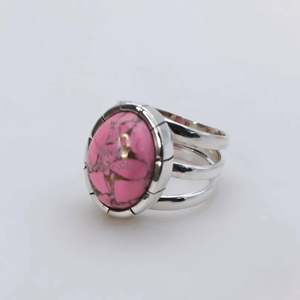 Elegant 925 Sterling <b>Silver</b> Pink Turquoise <b>Statement</b> Promise <b>Ring</b> Handmade Oval Natural Copper Jewelry - Product Image 1
