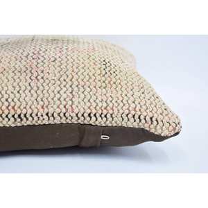 Subtle Striped Wool Kantha Patchwork <b>Pillow</b> 12x12 Inch Beige Luxury Living Decorative Cushion Woven Technique Vintage Fluffy - Product Image 5