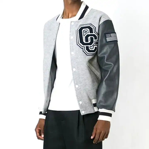 แจ็คเก็ตลำลองสำหรับผู้ชาย, เสื้อแจ็คเก็ตหนังสไตล์สตรีทแวร์เท่ๆสำหรับผู้ชายเสื้อแจ็คเก็ตบอมเบอร์ลายมหาวิทยาลัย - Product Image 5