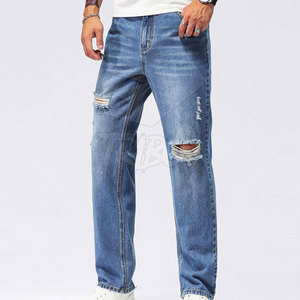 กางเกงยีนส์ขาดๆสำหรับผู้ชายกางเกงยีนส์ระบายอากาศลายพื้น - Product Image 5