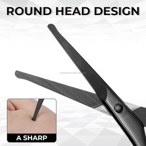 Tijeras para Barba con Hoja Dentada Negra, Venta al por Mayor, Marca Privada OEM, Tijeras para Recortar Barba y Vello Nasal, Punta Redonda con Estuche de Cuero PU - Product Image 5