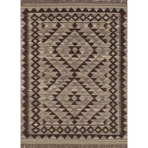 พรมขนสัตว์อัฟกันสีเบจและสีน้ำตาลแบบเบดูอิน รุ่น ADWL-146 ทอลายเรียบแบบเรขาคณิตสำหรับใช้ในบ้าน - Product Image 1