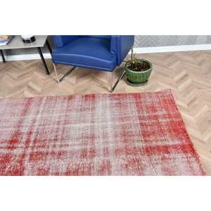 Turkish Large Rug 5.5x11.6 ft, <b>Red</b> Striped Vintage <b>Wool</b> Rug - Product Image 5