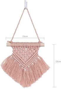 Tapiz de macramé bohemio tejido a mano con cuerda de algodón, arte decorativo para pared, decoración para el hogar, sala de estar, juego de 2 - Product Image 3