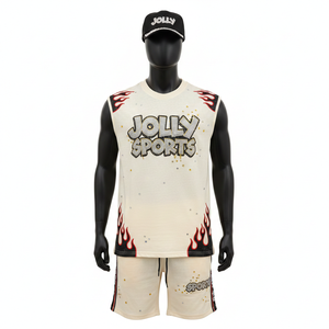 Men <b>Sleeveless</b> <b>T</b> <b>Shirt</b> Short Set 180 GSM Breathable Polyester Flame Panel Heat Transfer Logo Men <b>Sleeveless</b> <b>shirt</b> and Shorts Set - Product Image 1