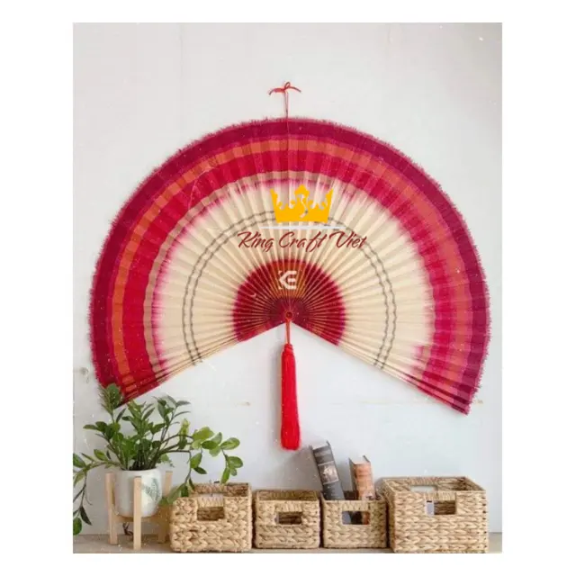 Yeni koleksiyon el yapımı doğal katlanır bambu Fan renkli duvar dekor kolu Fan zanaat hediye el Fan Vietnam