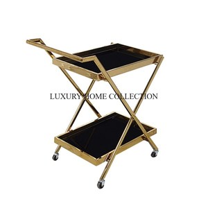 Chariot de service élégant en métal roulant avec étagères en verre trempé et cadre métallique robuste pour une esthétique moderne - Product Image 5