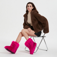 Bottes de neige mi-mollet en fausse fourrure de renard et raton laveur pour femme, confortables, à bout ouvert, talon plat, mode, vente en gros, collection Hiver 2025