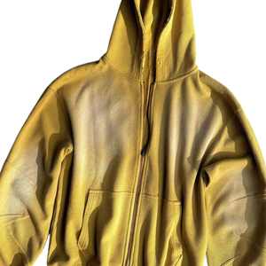 Sweat à capuche zippé pour homme, en molleton de coton délavé jaune, style streetwear surdimensionné, effet délavé soleil, personnalisable avec logo, style zippé intégral pour homme - Product Image 2