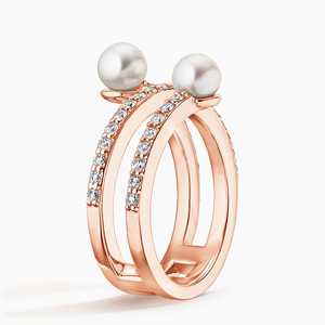 Luxury Solid Gold Round Cut Lab Grown Diamond and Cultured Pearl Engagement Band Custom Fine <b>Jewelry</b> Ring for Women - Product Image 6