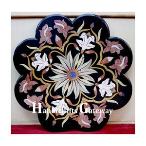 Belle main personnaliser forme fleur conception incrustation travail dessus de Table en marbre noir pour la fabrication indienne Table de vente à l'exportation - Product Image 1