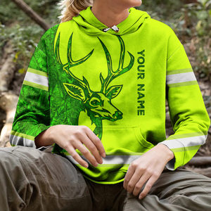 Hi Vis Hoodie Cerf Camo Motif Nom Personnalisé Logo Société Sécurité Vêtements De Travail Réfléchissant À Manches Longues Pour Les Amoureux De La Chasse - Product Image 3