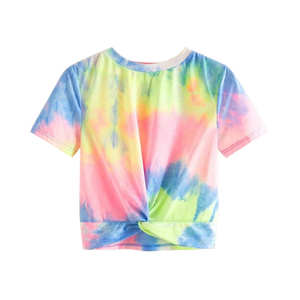 T-shirt court à manches courtes pour femme avec logo personnalisé Tie Dye, vente chaude, t-shirt doux et confortable pour femme - Product Image 4