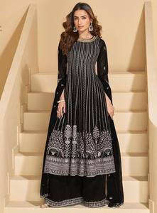 À la mode beau vrai Georgette Anarkali costume avec travail brodé partout parfait pour les vêtements de saison de mariage - Product Image 3