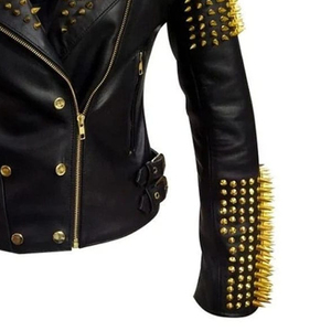 Venta al por mayor de señoras de cuero genuino tachonado chaqueta de nuevo estilo de bombardero Slim Fit mujeres chaquetas de cuero - Product Image 4