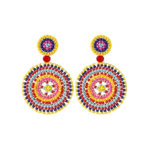 Boucles d'oreilles créoles tendance pour femmes, faites à la main avec perles de verre et perles de rocaille, couleurs bleu, blanc, rose, bijoux de mariage - Product Image 3