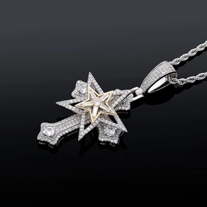 Collier pendentif croix en moissanite micro-pavée style hip-hop avec breloque chrétienne étoile - Product Image 3