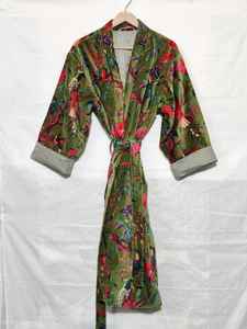 Robe kimono en velours à imprimé animal de la jungle pour femmes, longueur totale, col en V, hiver, lavable en machine, luxe, décontractée, tendance - Product Image 4