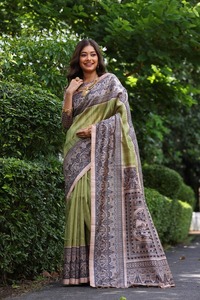 Saris en soie Tussar NEETA CREATION de haute qualité, texture douce, mode ethnique contemporaine, moderne, réversible, séchage rapide, indien - Product Image 2