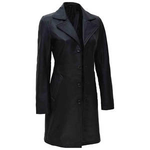 Nueva llegada negro cuero genuino señoras abrigos diseño clásico impermeable transpirable abrigos de cuero - Product Image 2